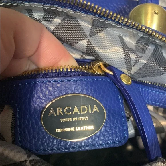 Arcadia Leather Domed Satchel - Dione qvc NEW Royal blue pebbled - Picture 8 of 9
